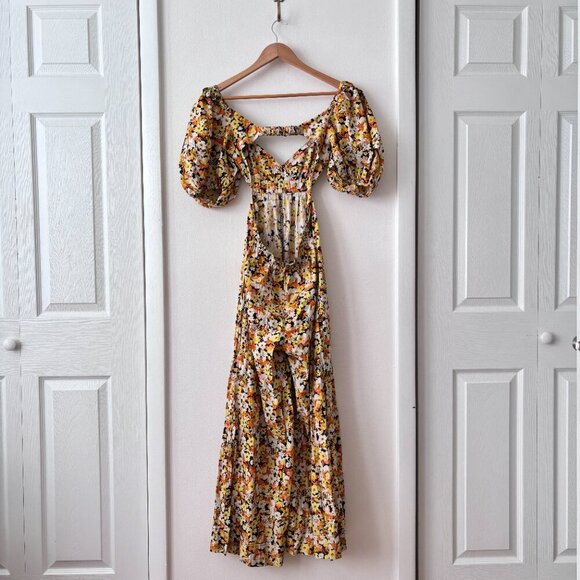 Free People Amy Printed Puff Sleeve Cutout Jumpsuit - Picture 7 of 9